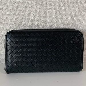 Bottega Veneta black zipper wallet
